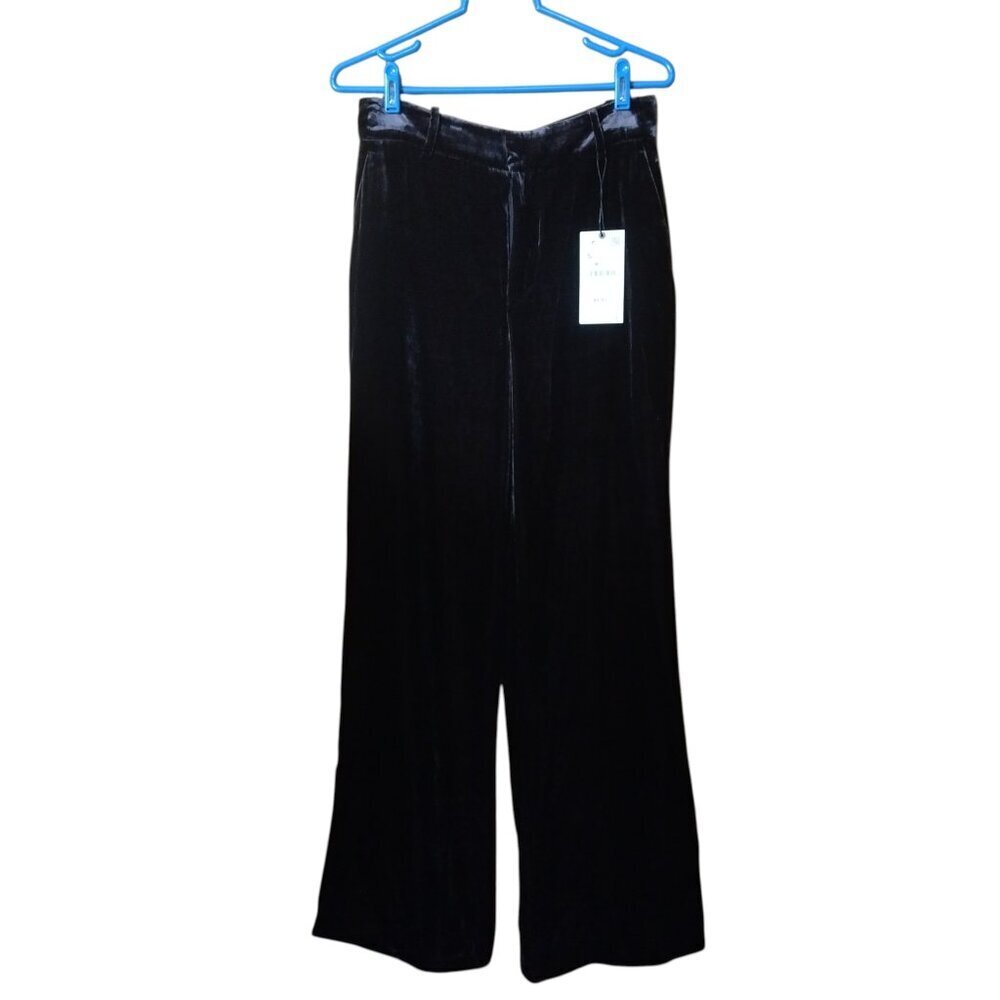 Zara Women's Small Brown Silk Blend Velvet Wide Leg Trouser Pants Career Office